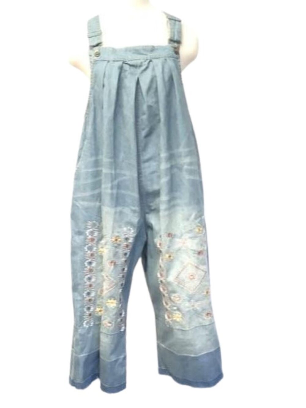 Babby Wide Leg Overalls Embroidered Blue Denim Women's Size-M